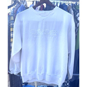 CHEROKEE Sweatshirt L Men's Ivory White w/ Embroidered Logo. Y2K